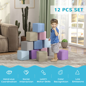 Soozier 12 Piece Soft Play Blocks Soft Foam Toy Building And Stacking Blocks - Multicolours
