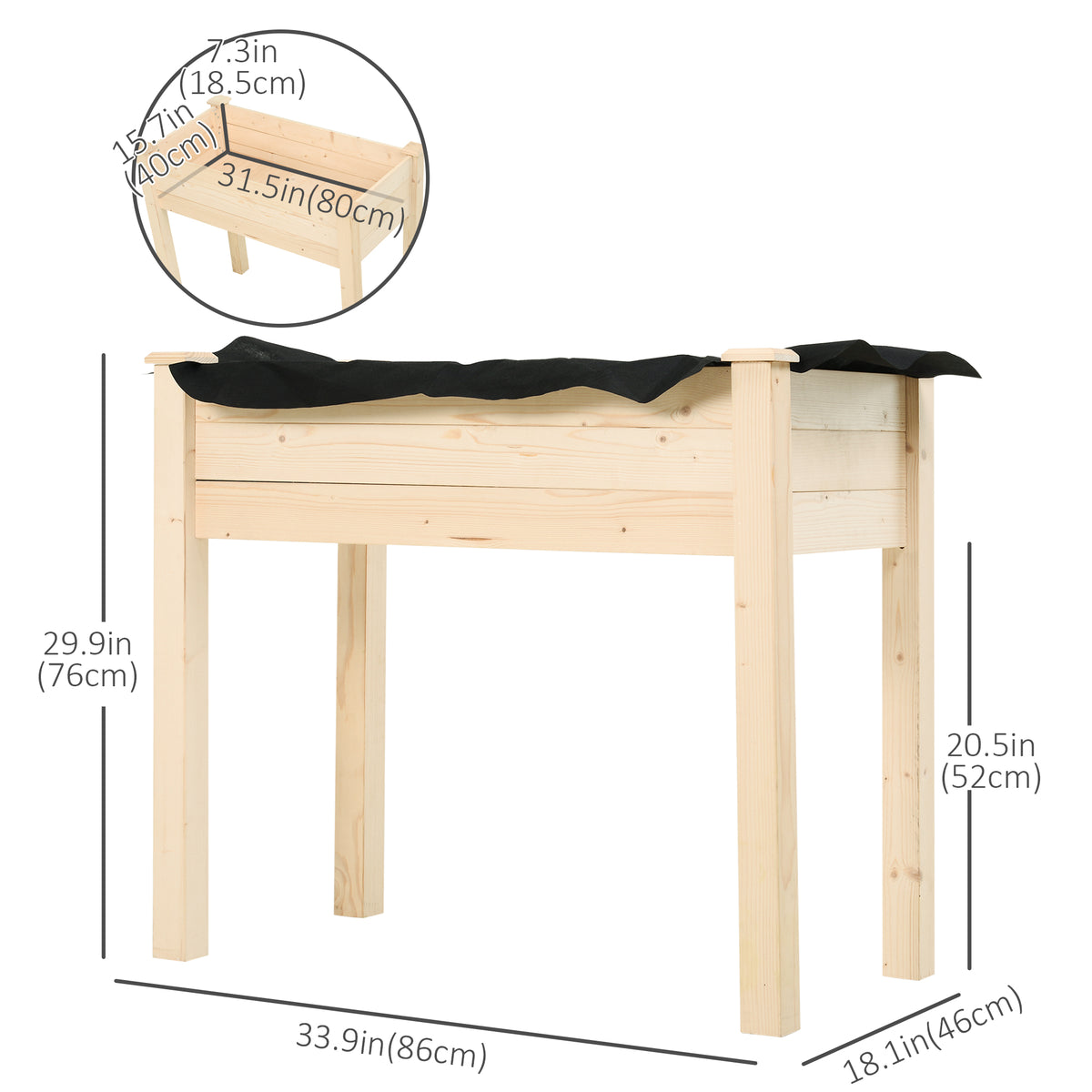 34"x18"x30" Wooden Raised Garden Bed, Elevated Planter Box with Legs, Drainage Holes, Inner Bag for Garden – view 7