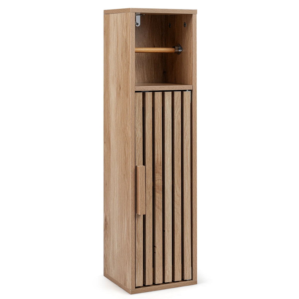 Slim Bathroom Cabinets Freestanding Toilet Paper Holder Stand with Door-Natural view 4