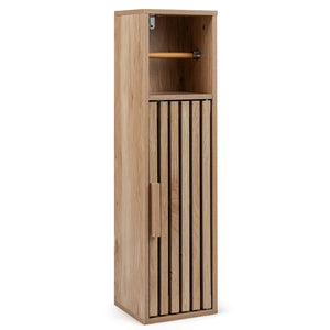 Slim Bathroom Cabinets Freestanding Toilet Paper Holder Stand with Door-Natural view 4