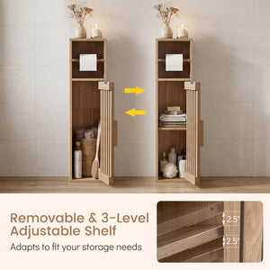 Slim Bathroom Cabinets Freestanding Toilet Paper Holder Stand with Door-Natural view 9
