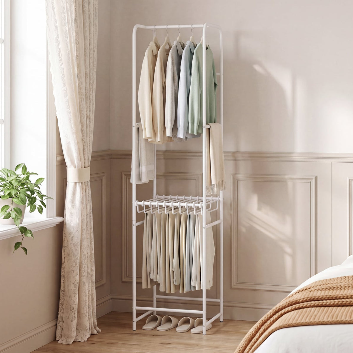 Slim Coat Rack Freestanding Garment Organizer with 8 Hanging Rods view 3