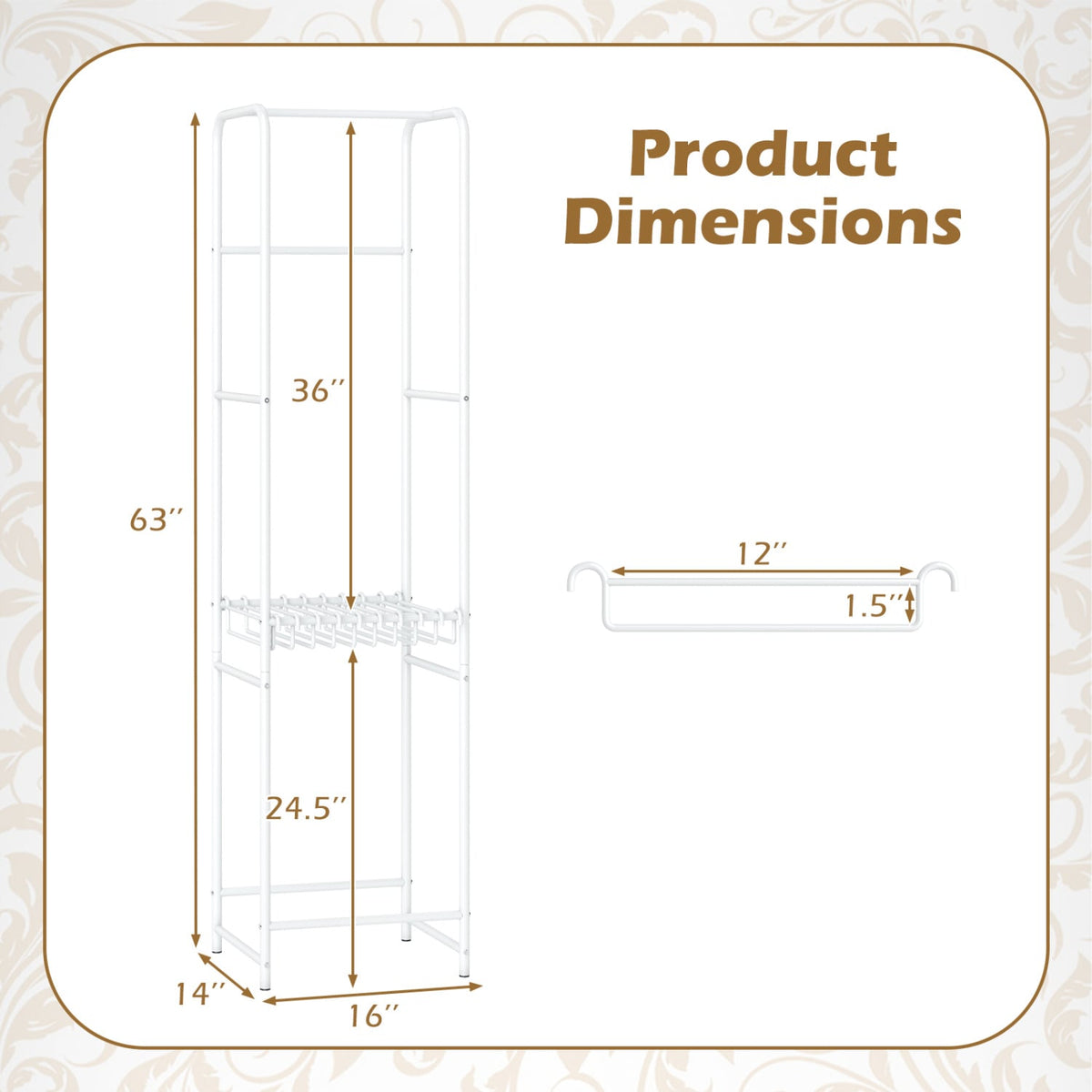 Slim Coat Rack Freestanding Garment Organizer with 8 Hanging Rods view 5