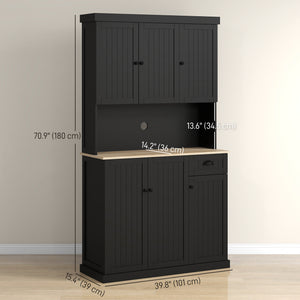 71" Kitchen Pantry Buffet with Hutch Storage Cabinet Microwave Oven Stand with Drawer, Black – view 2