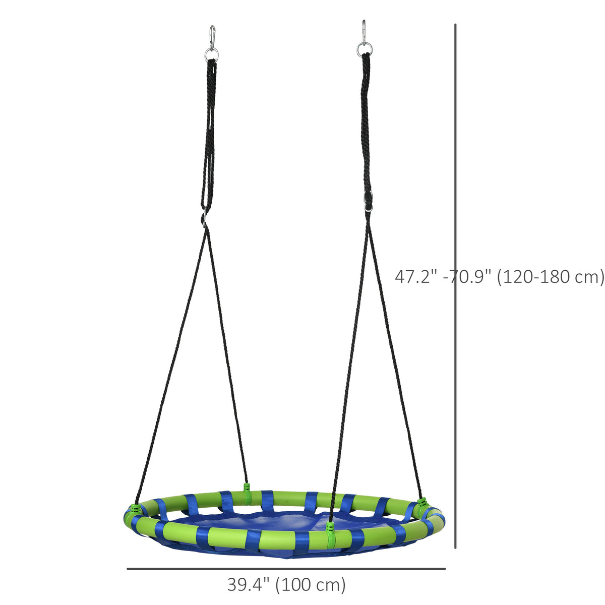 40 Inch Saucer Tree Swing Set for Kids with Adjustable Hanging Ropes, Steel Frame for Kids, 330lbs Capacity, Blue