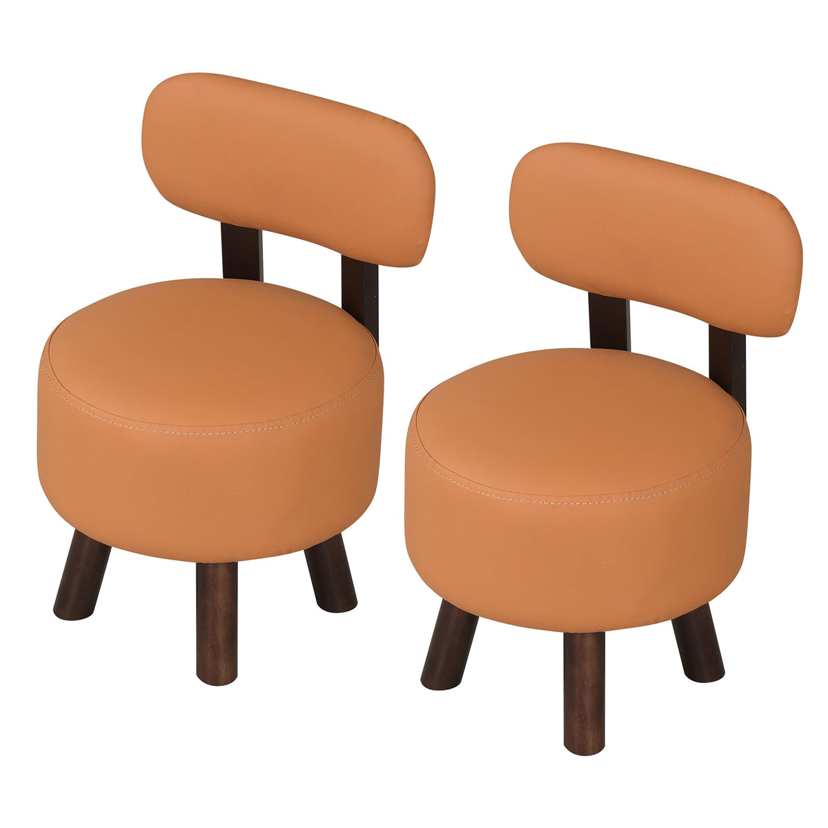 Small Footrest Stools Set of 2 Round Ottoman with Backrest-Orange view 4