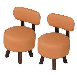 Small Footrest Stools Set of 2 Round Ottoman with Backrest-Orange view 4