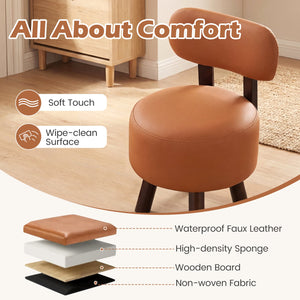 Small Footrest Stools Set of 2 Round Ottoman with Backrest-Orange view 8