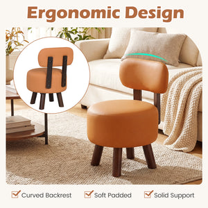 Small Footrest Stools Set of 2 Round Ottoman with Backrest-Orange view 9