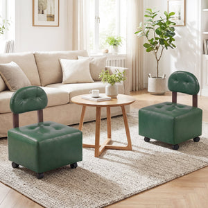 Small Rolling Footrest Stools Set of 2 with Lockable Wheels-Green view 2