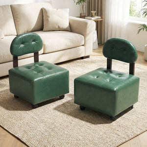 Small Rolling Footrest Stools Set of 2 with Lockable Wheels-Green view 3