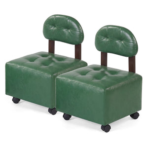 Small Rolling Footrest Stools Set of 2 with Lockable Wheels-Green view 4