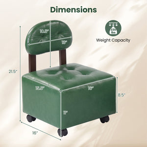 Small Rolling Footrest Stools Set of 2 with Lockable Wheels-Green view 5