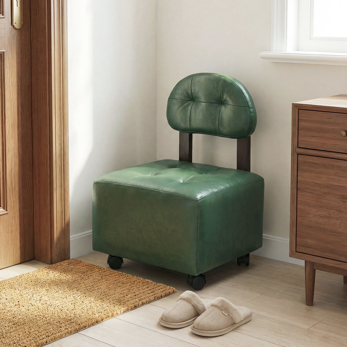Small Rolling Footrest Stools Set of 2 with Lockable Wheels-Green view 7