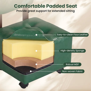 Small Rolling Footrest Stools Set of 2 with Lockable Wheels-Green view 8