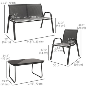 4 Pieces Outdoor Furniture Set with 2 Stackable Chairs, Loveseat, Patio Conversation Set with Glass Coffee Table, Black