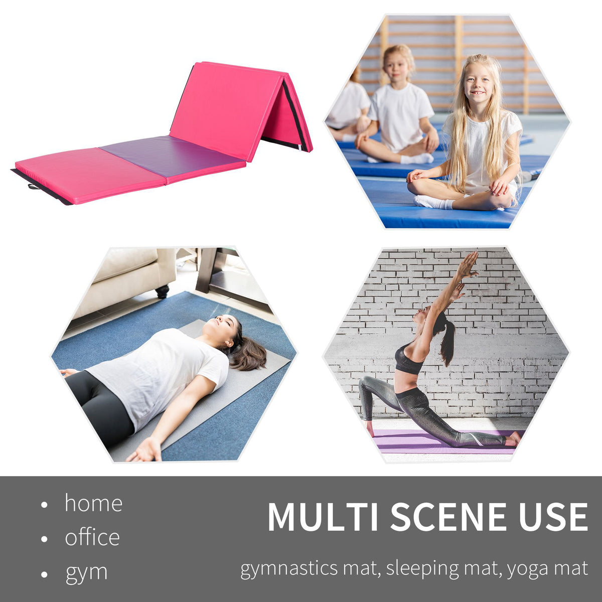 Soozier 4'x10'x2" Folding Gymnastics Tumbling Mat, Exercise Mat with Carrying Handles for Yoga, MMA, Martial Arts, Dark