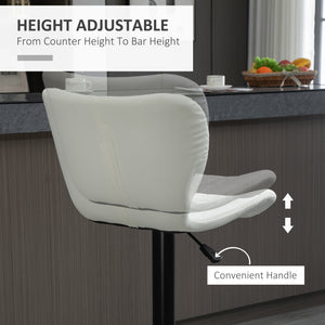 Bar Stools Set of 2 Adjustable Height Swivel Bar Chairs in PU Leather with Backrest & Footrest, White