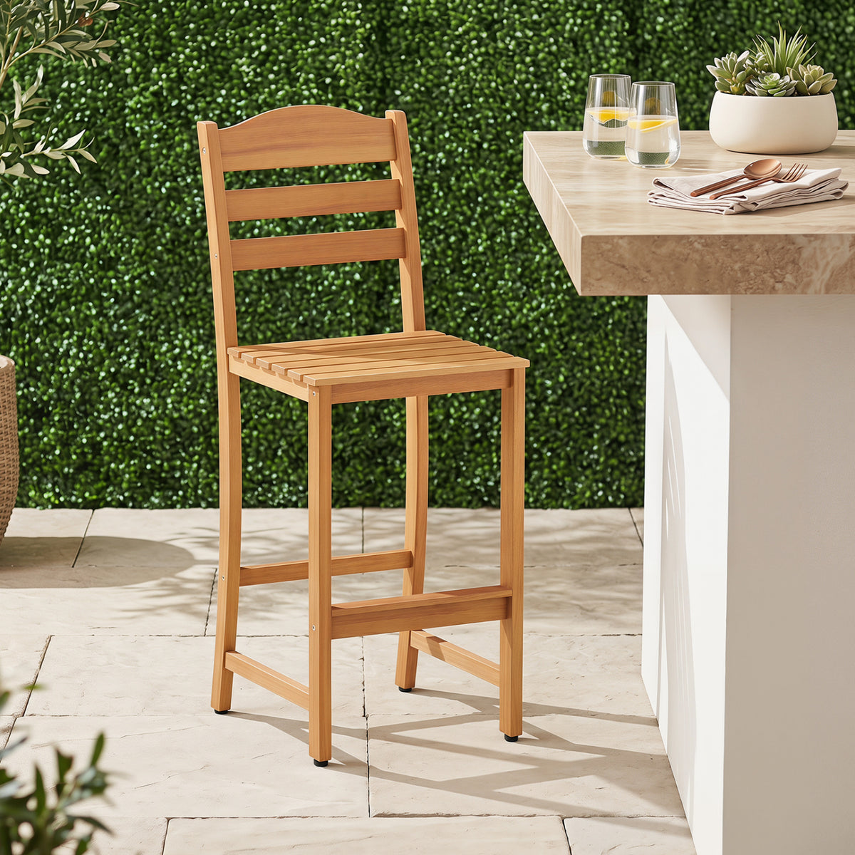 Solid Acacia Wood Bar Stools Heavy-duty Outdoor Barstools with 400 LBS Max Load view 2