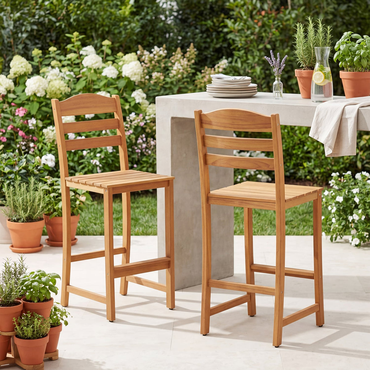Solid Acacia Wood Bar Stools Heavy-duty Outdoor Barstools with 400 LBS Max Load view 3