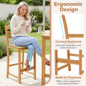 Solid Acacia Wood Bar Stools Heavy-duty Outdoor Barstools with 400 LBS Max Load view 7