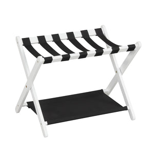 Solid Rubberwood Folding Luggage Rack with Nylon Shelves-White