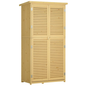 3' x 5' Wooden Garden Storage Shed, Sheds & Outdoor Storage with Asphalt Roof & 2 Large Wood Doors with Lock, Natural