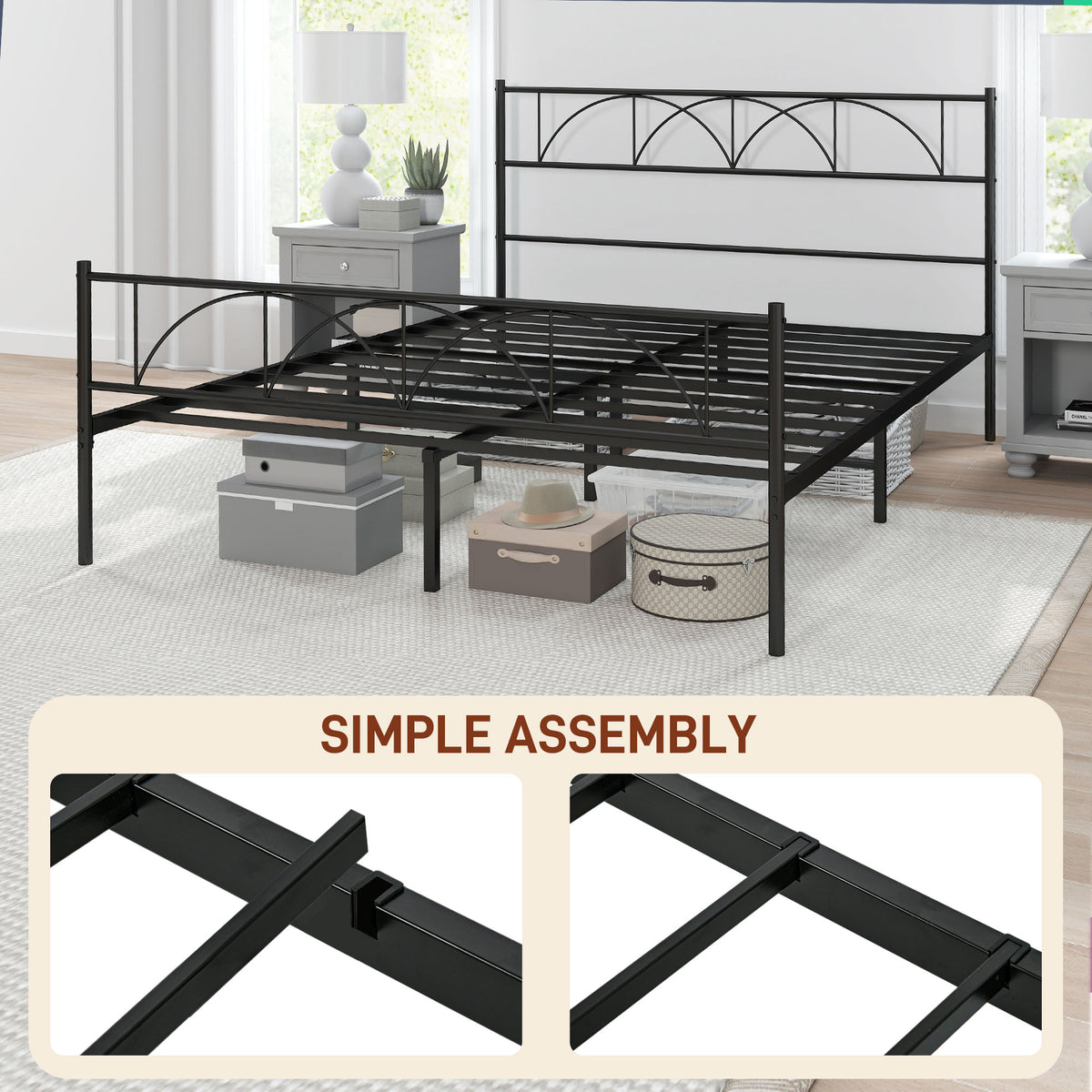 Metal Full Platform Bed Frame with Headboard, Steel Slat Support, Underbed Storage, No Box Spring Needed, Easy Assembly