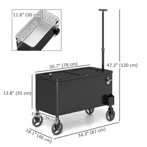 80-Qt Outdoor Patio Cooler Cart, Rolling Ice Chest with Adjustable Handle, Wheels, Bottle Opener, Drainage, Outdoor Beverage Cooler Bar Cart for Party BBQ Camping, Black