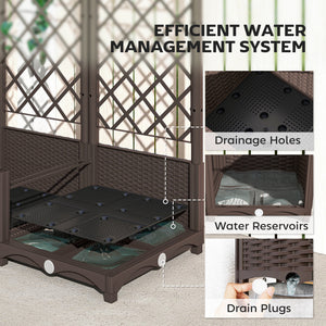 Raised Garden Bed with Trellis, Plastic Raised Flower Bed with Drainage Holes and Drain Plugs