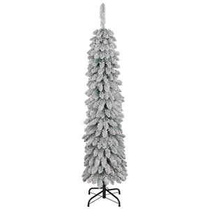 6 Ft Snow-Flocked Artificial Christmas Tree, Slim Pencil Xmas Tree with Realistic Branches, Metal Base – view 3