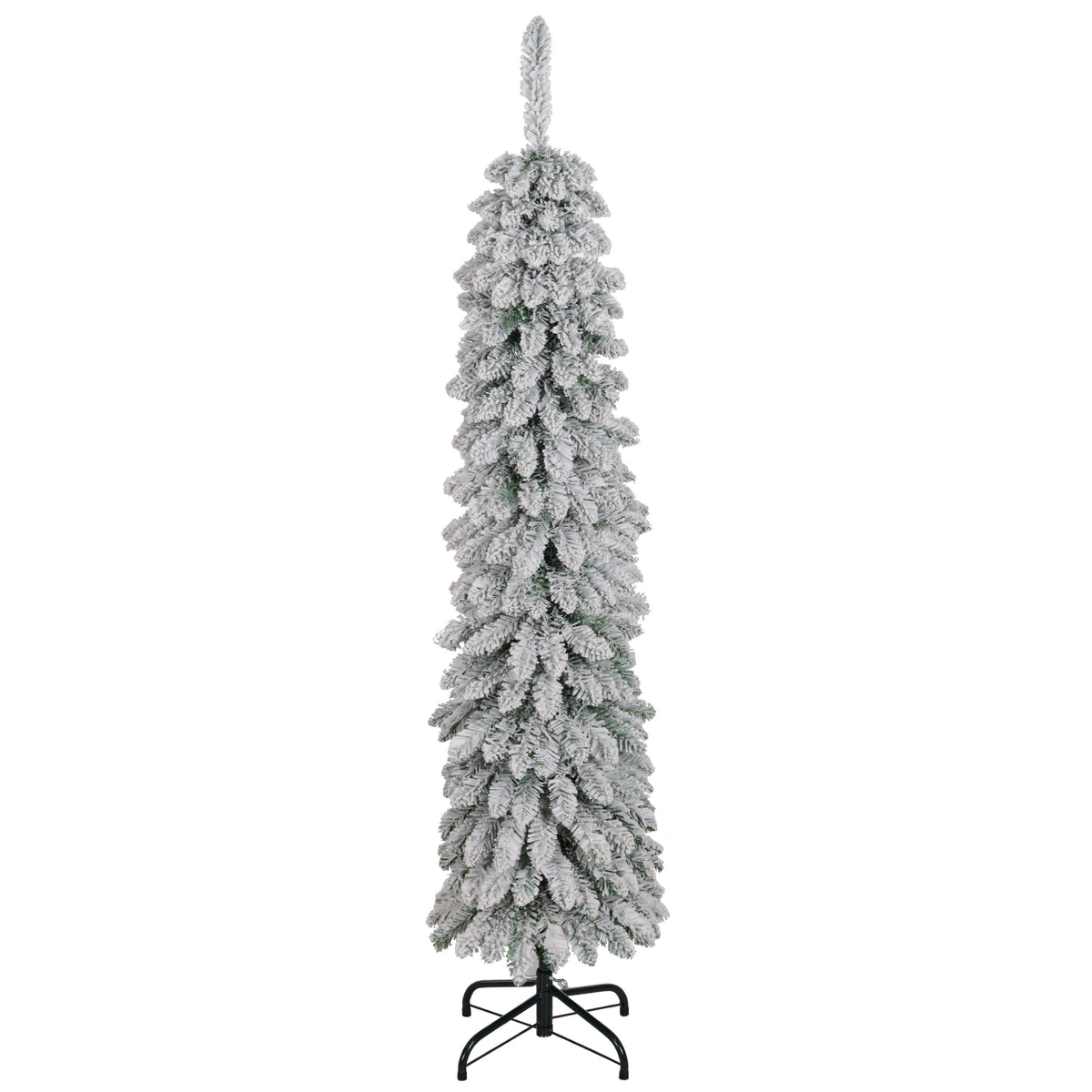 6 Ft Snow-Flocked Artificial Christmas Tree, Slim Pencil Xmas Tree with Realistic Branches, Metal Base – view 3