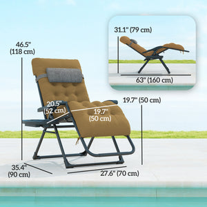Padded Folding Recliner Chair, Patio Lounger with Cupholder, Adjustable Backrest, Removable Cushion, Black – view 37
