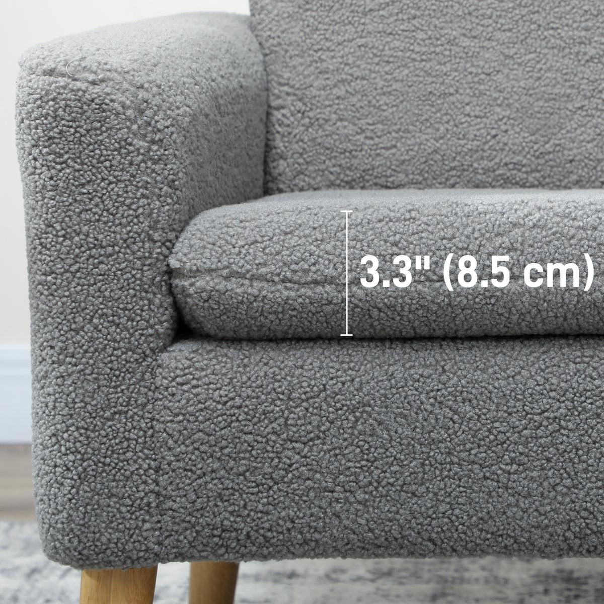 Fabric Accent Chair, Modern Upholstered Armchair with Wood Legs and Wide Padded Seat, Grey