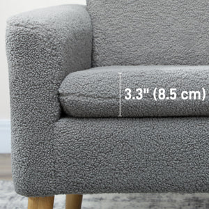 Fabric Accent Chair, Modern Upholstered Armchair with Wood Legs and Wide Padded Seat, Grey