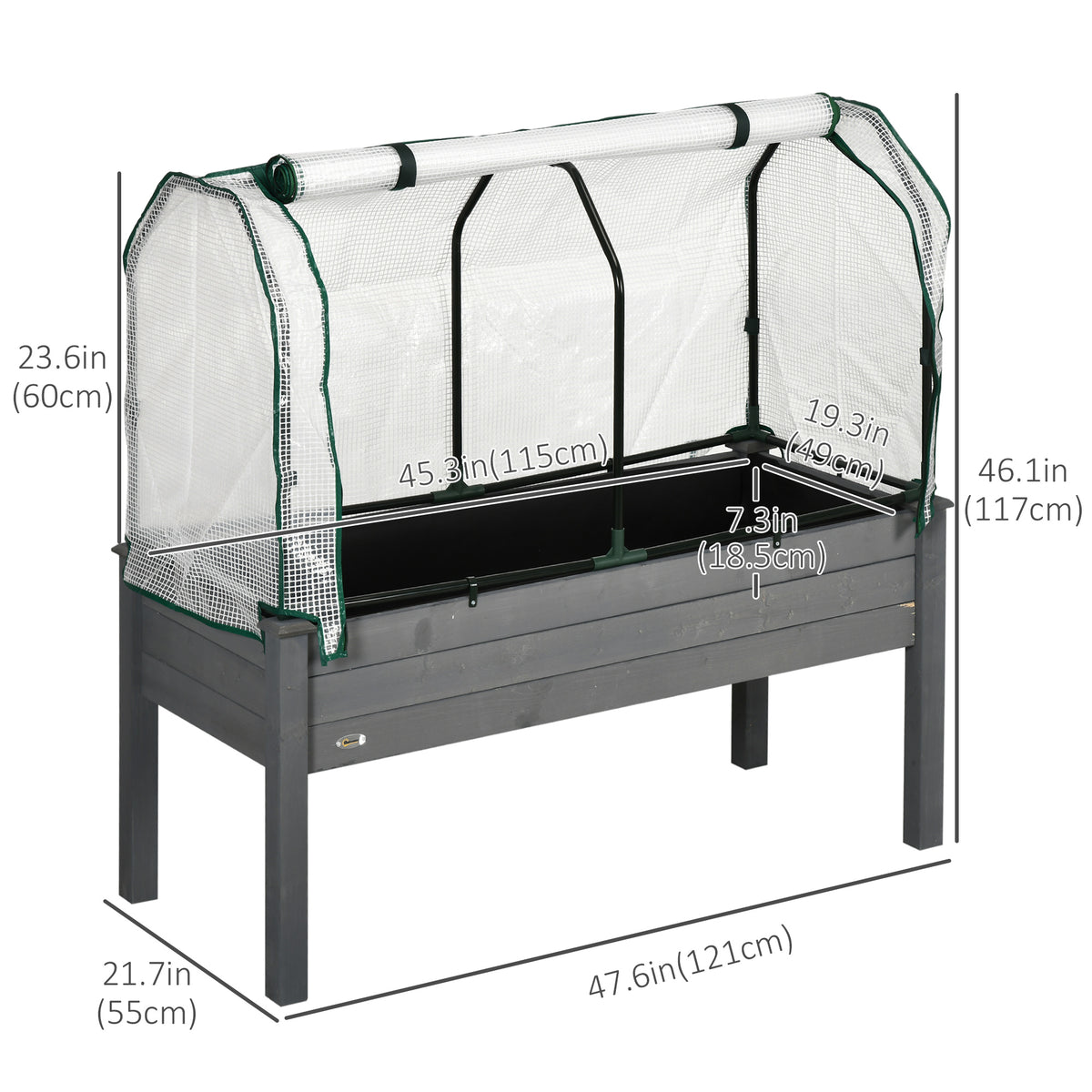 Raised Garden Bed with PE Greenhouse Cover Outdoor Elevated Wood Planter Box for Herbs and Vegetables Dark Gray