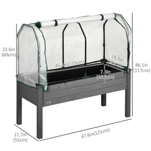 Raised Garden Bed with PE Greenhouse Cover Outdoor Elevated Wood Planter Box for Herbs and Vegetables Dark Gray