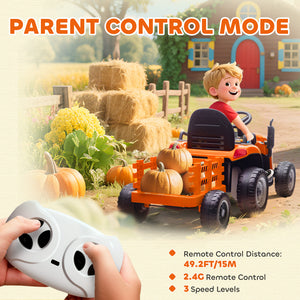 Qaba 12V Kids Ride On Tractor with Trailor, Remote Control, Music, Lights, Shifter, for Kids Ages 3-8 Years