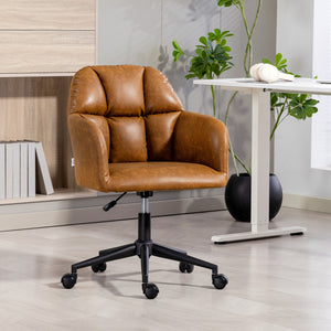 Swivel Office Chair, Faux Leather Desk Chair with Adjustable Height for Living Room, Bedroom, Study, Brown