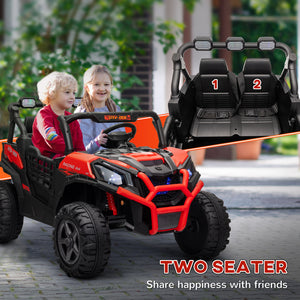 Qaba 2 Seater 24V Electric Car for Kids w/ Remote Control, 3 Speed, LED Lights, Music, Horn, Spring Suspension