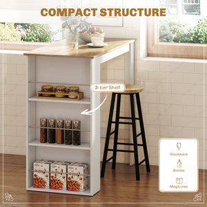 Bar Table Counter Height Dining Table with 3 Storage Shelves for Kitchen, Dining Room, Living Room, Natural
