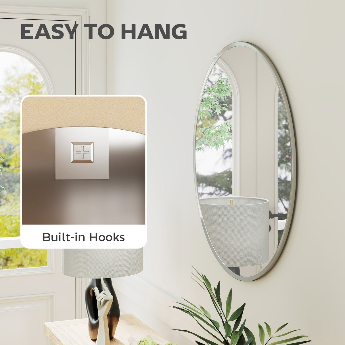 24" Decorative Wall Mirror for Bedroom Living Room, Modern Round Bathroom Mirror for Home Decor, Black – view 12