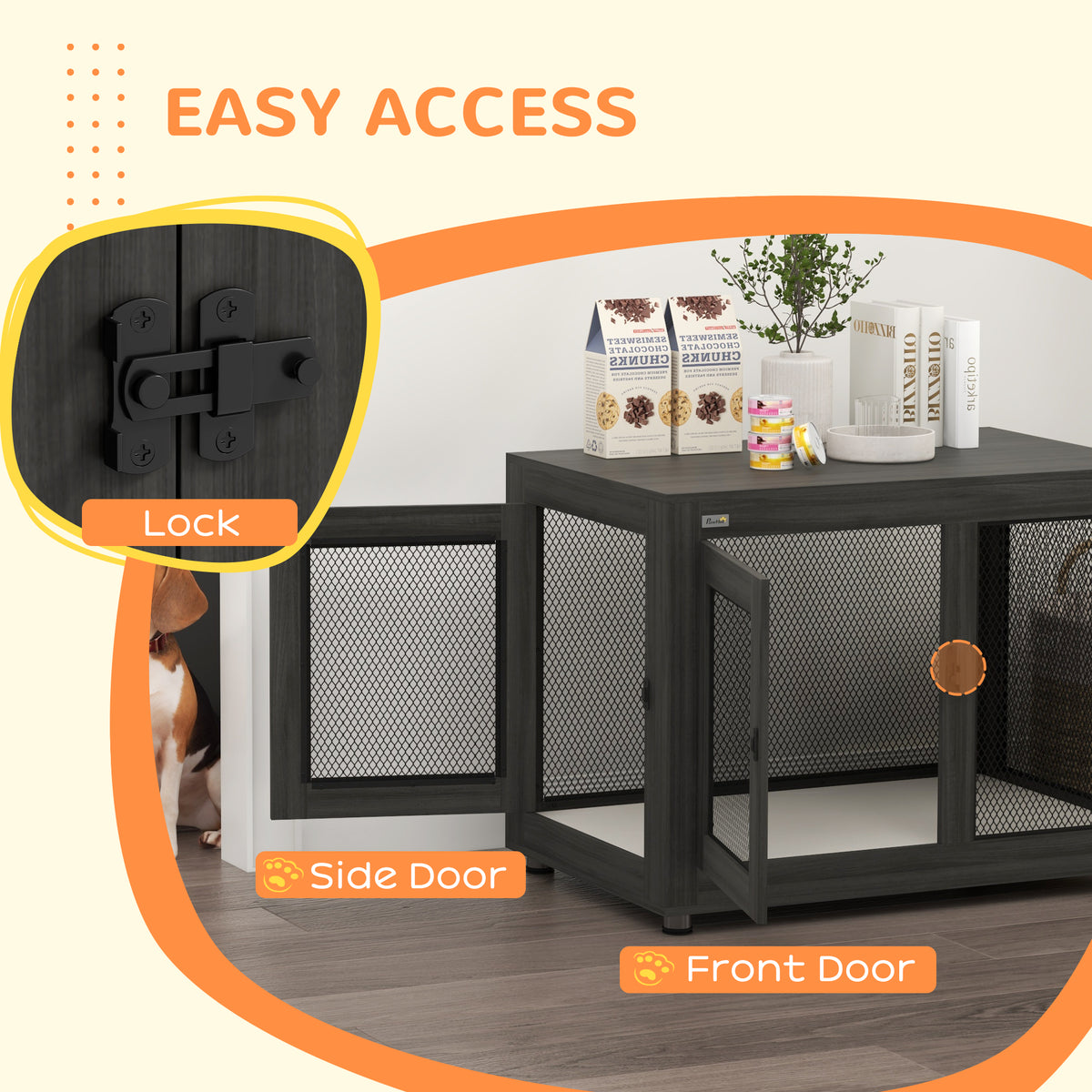 Pet Crate End Table with Water-resistant Cushion or Large Medium Dogs, Black – view 5