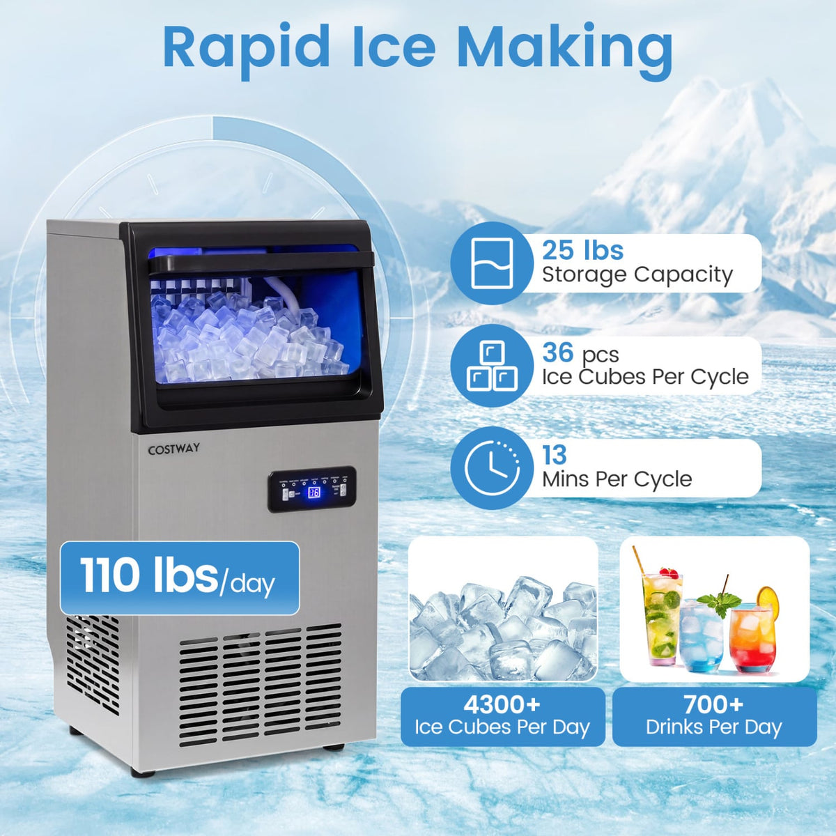 Stainless Steel Commercial Ice Maker 110 lbs/24H view 4