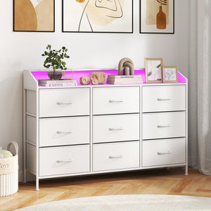 Storage Organizer with LED Lights and 9 Fabric Drawers for Bedroom-White view 2