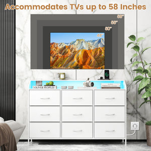 Storage Organizer with LED Lights and 9 Fabric Drawers for Bedroom-White view 6