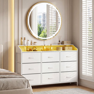 Storage Organizer with LED Lights and 9 Fabric Drawers for Bedroom-White view 7