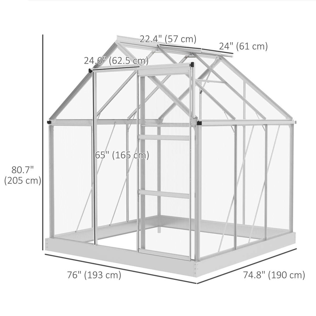 6' x 4' Walk-In Greenhouse, Polycarbonate Greenhouse with Sliding Door, Window, Aluminium Frame – view 9