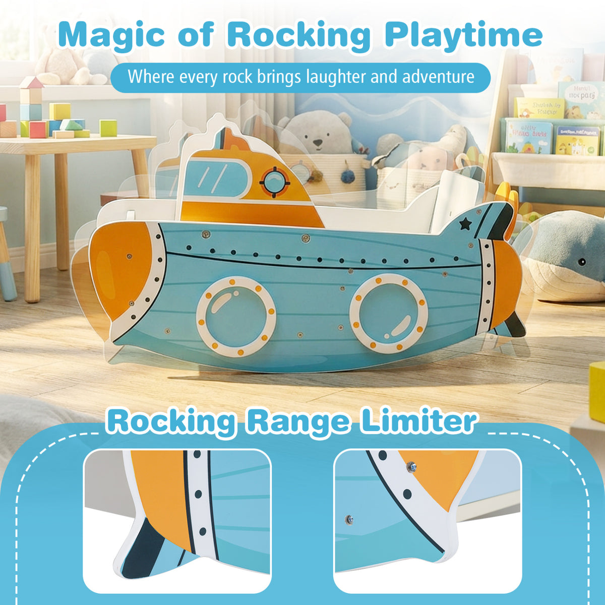 Submarine Wooden Climbing Toy with Rotating Propeller and Rocking Climber view 6