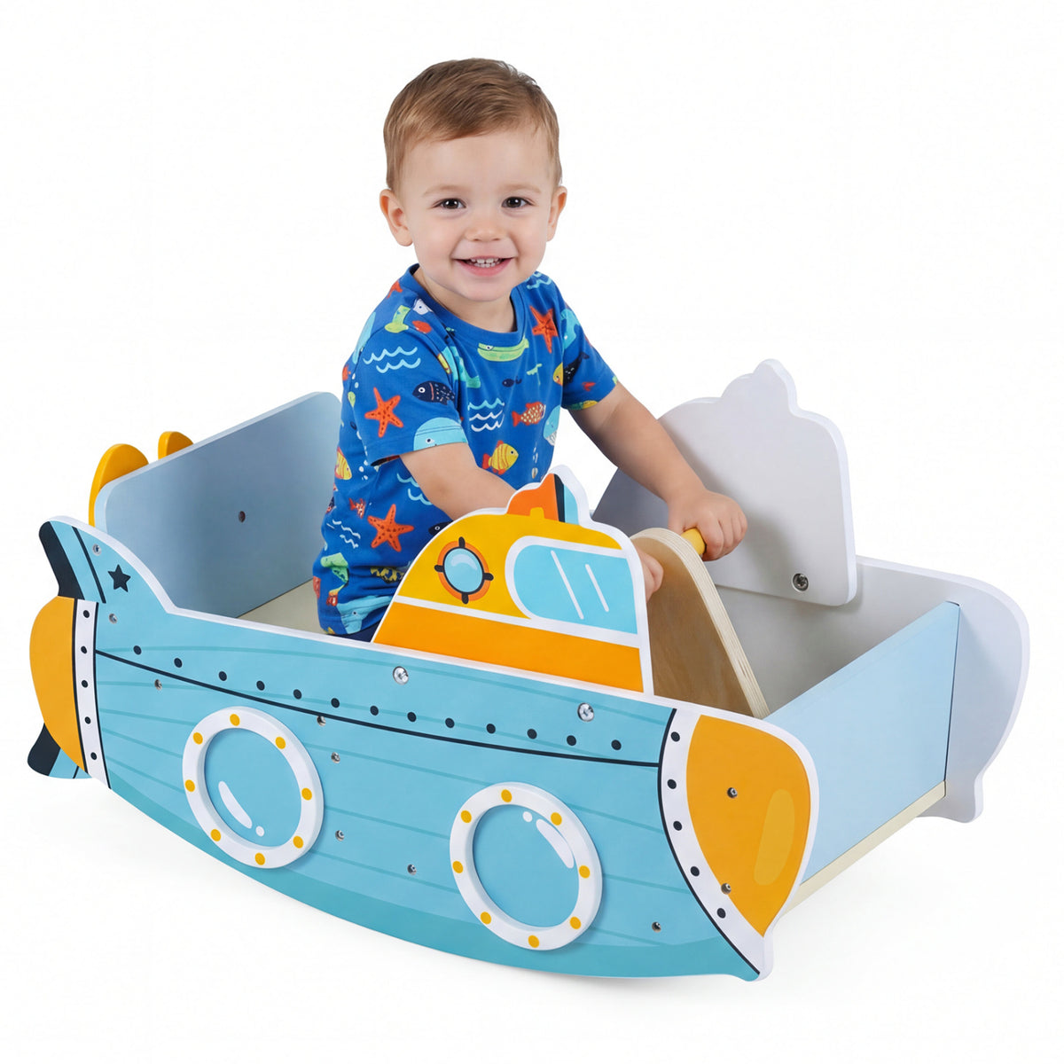Submarine Wooden Climbing Toy with Rotating Propeller and Rocking Climber view 4